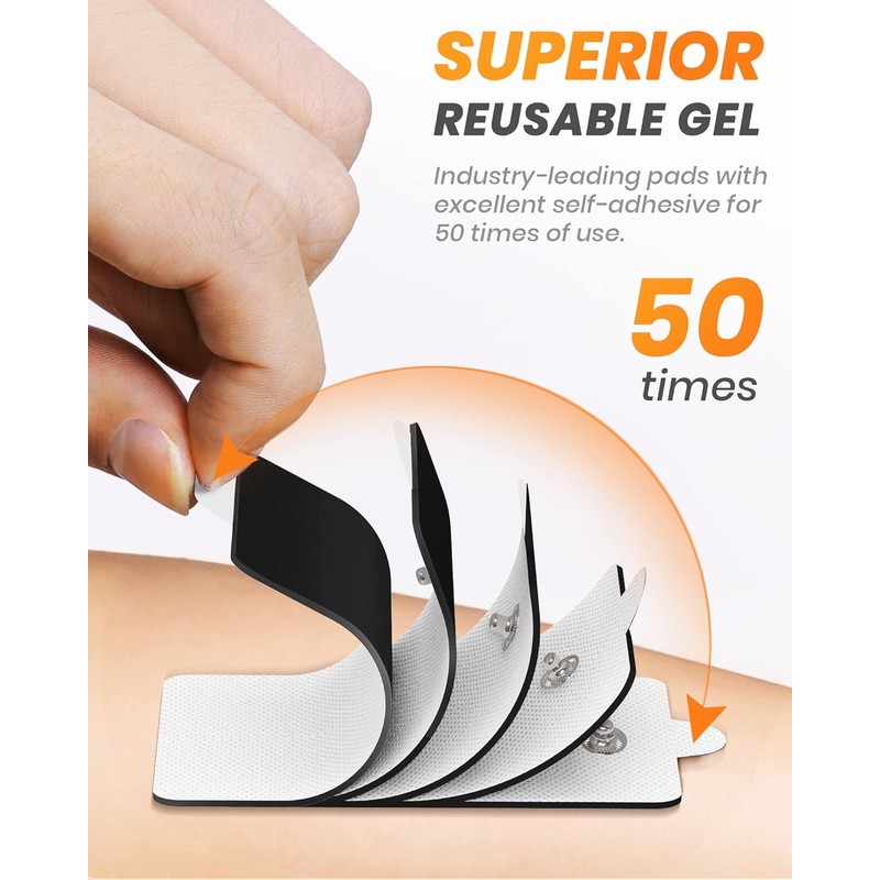 10-Pack TENS Unit Replacement Pads, Rectangular Snap TENS Electrode Pads
