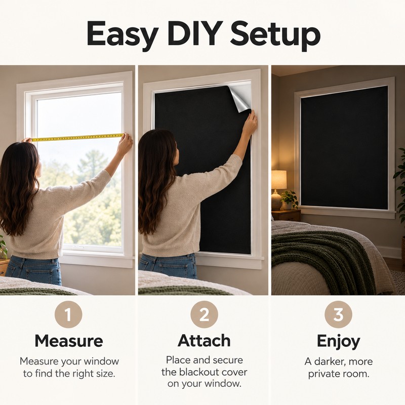 100% Blackout Window Cover for Bedrooms – Light Blocking Privacy