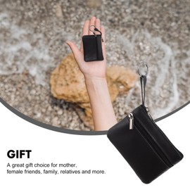 Mobestech Coin Purse Leather Genuine Mens Tray Cash Change Wallet Key Holder Money Pouch Keychain Design Zipper Small Wallet Coin Change Purse (Black)