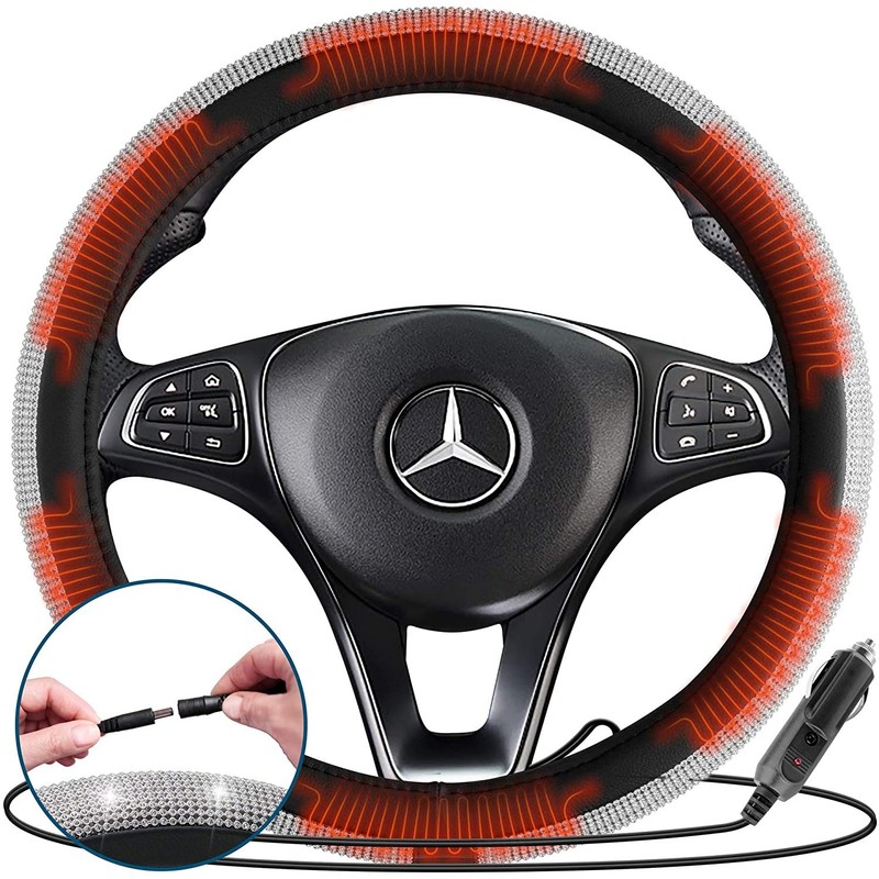 Zone Tech Car Steering Wheel Bling 12V Heated Cover -