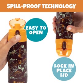 Bentology Stainless Steel 13 oz Reusable Water Bottle for Kids, Dinosaur - Double Wall Insulated, Spill Proof Lid w/Built-in Straw- Keep Liquids Hot or Cold For Hours- Fits in Lunch Boxes & Bags