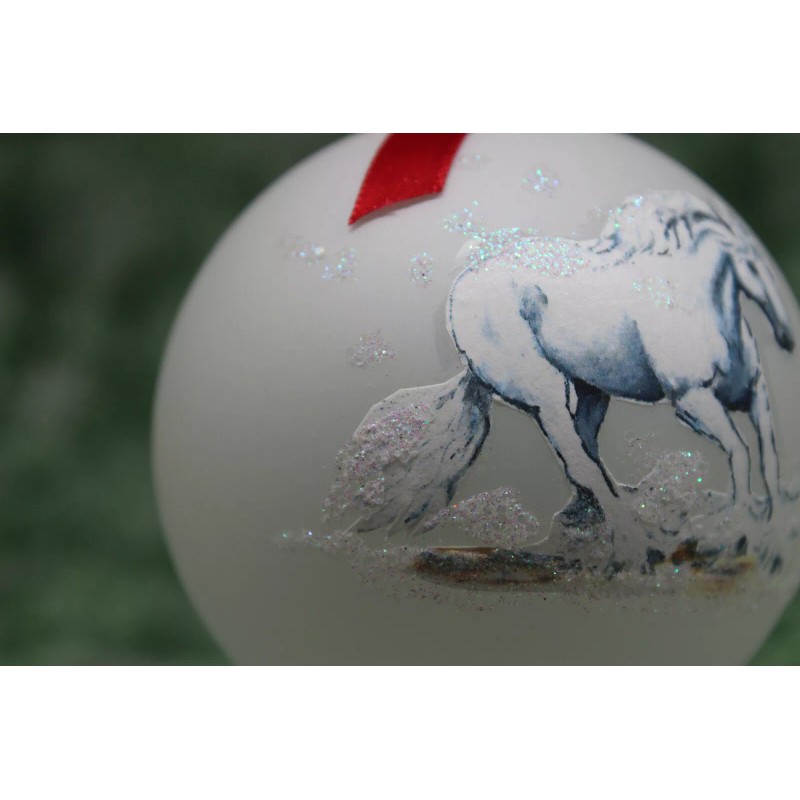 H573 Hand-made Christmas Ornament - horse - white draft Percheron