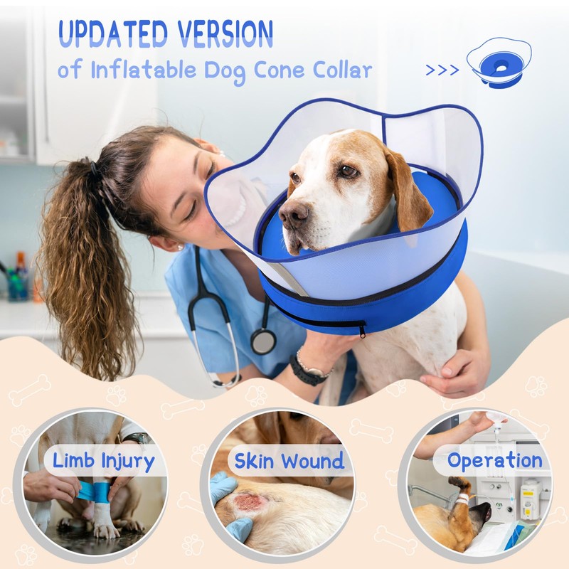 Supet Raised Inflatable Dog Cone Collar to Stop Licking, Soft