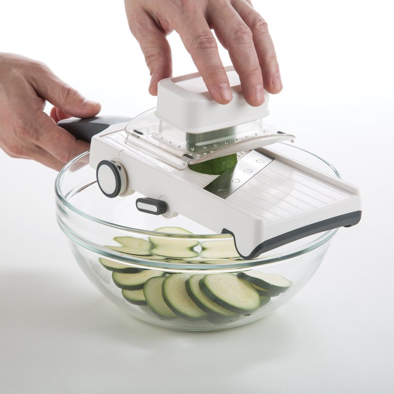 Progressive Hand-Held Adjustable Julienne and Slicer - Angled Stainless Steel