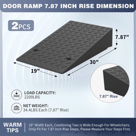 Rubber Threshold Ramp 7.87 Inch Rise, Wheelchair Rubber Door Ramp with Non-Slip Surface, Home Step Ramp with Channel for Wheelchairs/Cars/Scooters (2PCS, 2200LBs Loading)