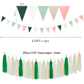 Olive-Sage Green Champagne-Gold Party Decorations - 23pcs Rustic Wedding Tissue Pom Poms Streamers, Boho Bachelorette Neutral Baby Shower Birthday Bridal Decor Ouruola