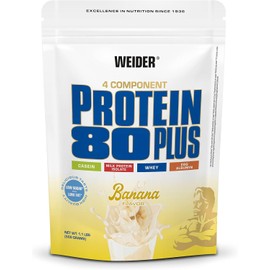 Weider WEIDER Protein 80 Plus Mehrkomponenten Protein Pulver, Eiweißpulver für cremige, unverschämt leckere Eiweiß Shakes, Kombination aus Whey, Casein, Milchprotein-Isolat & Ei-Protein, Banane, 500g