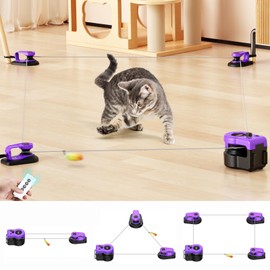 AsFrost Upgraded Interactive Cat Toy for Indoor Cats, Auto/Manual Control DIY Cat Feather Mouse Toy Treadmill for Bored Kitten Puppy Play Chase Run Exercise Hunting-Elegant Purple