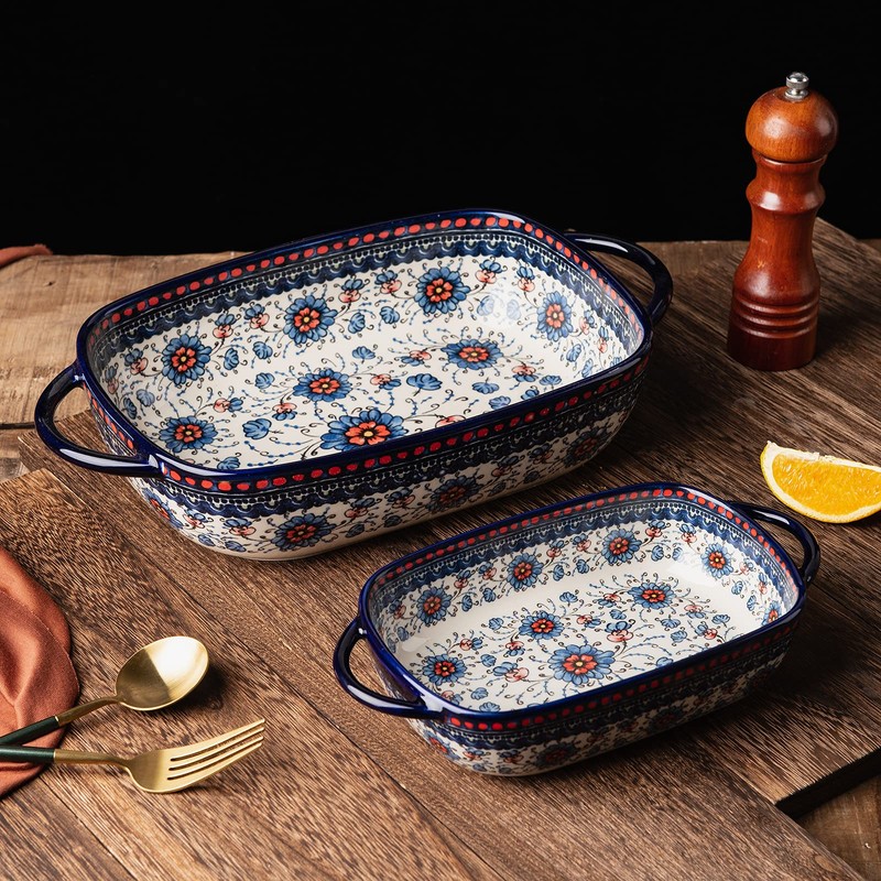 ONECCI Baking Dish Ceramic Baking Pan Blue Casserole Dish Rectangular