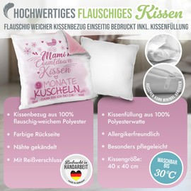 PR Print Royal Flauschiges Kissen mit Spruch - Mami Countdown - rosa, Geschenk zur Schwangerschaft, werdende Mutter, Babyparty, Dekokissen 40 x 40 cm, inkl. Kissenfüllung, Rückseite Rosa