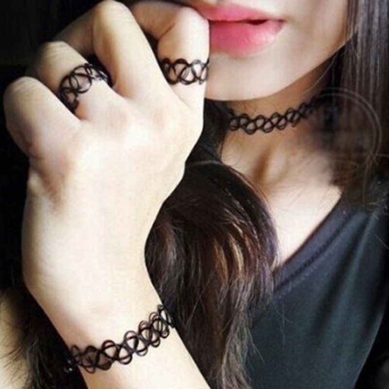 1/12 Sets Jewellery Sets Tattoo Choker Elastic Necklace Ring Bracelet