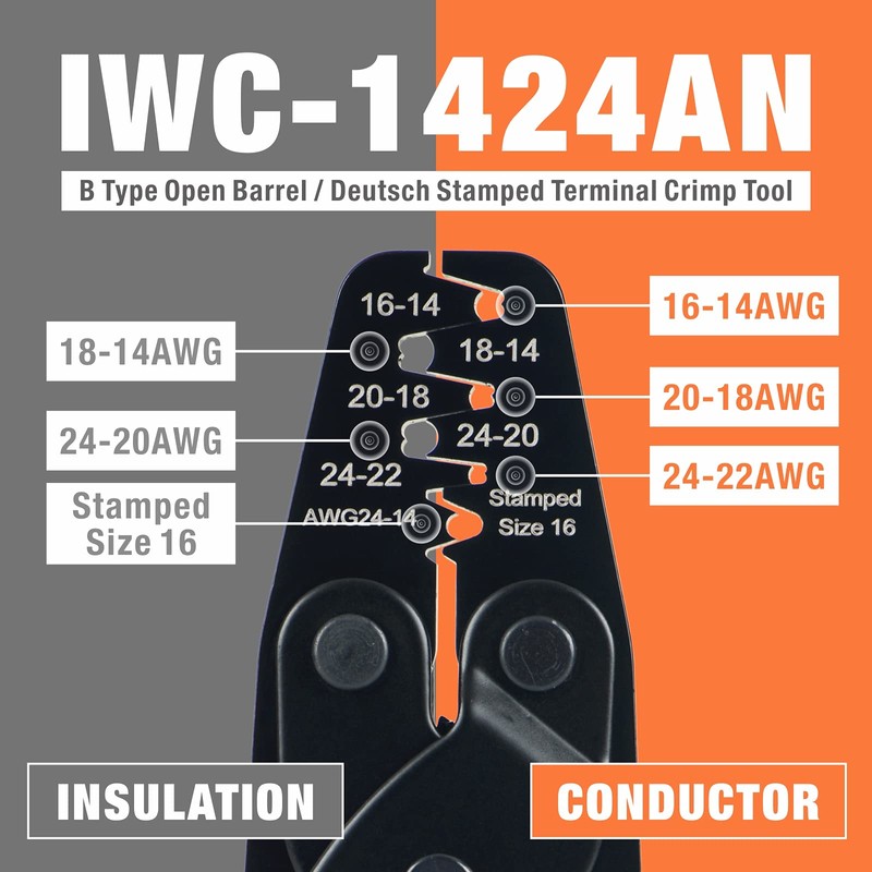 iCrimp IWC-1424AN Deutsch Stamped Contacts Crimping Tool, DT Series Crimp