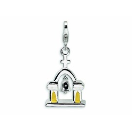Amore LaVita Sterling Silver Enameled Church Bell Lobster Clasp Charm (Moveable) for Charm Bracelet