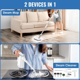 FEPPO Steam Mop & Handheld Steam Cleaner for Home and Floor Cleaning, 15s Heat-Up, 230°F Powerful Steamer with 10in1 Multi-Purpose Attachments for Floor,Hardwood,Tile,Grout,Window,Kitchen,Bath