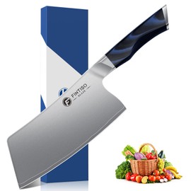 FINTISO Cleaver Knife 7 In, Kitchen Butcher Knife with G10 Ergonomic Handle, High Carbon Steel Vegetable Meat Cleaver, Heavy Duty Bone Chopper for Home and Restaurant
