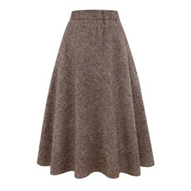 Plaid Skirts for Women Winter Wool Tweed Sweater Skirt (Medium, Long Coffee)