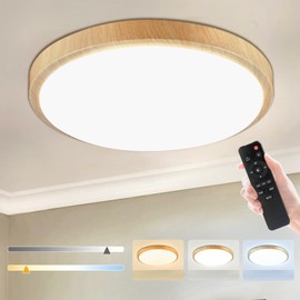 13 Inch LED Ceiling Light Fixture Flush Mount with Remote Control，24W Dimmable Wood Grain Ceiling Light,3000K-6500K Modern Round Ceiling Lighting Fixtures for Bedroom,Kitchen,Dining Room