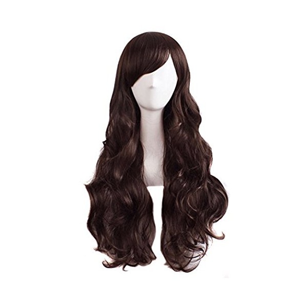 MapofBeauty Charming Women's Long Curly Full Hair Wig (Dark Brown)