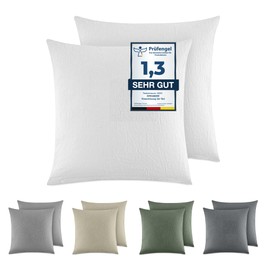 Dreamzie Cushion Cover 80 x 80 cm Set of 2 - 100% Washed Cotton, White, Oeko-Tex Certified Cushion Covers, Linen Look and Breathable Cushion Cover, Pillowcase with Zip
