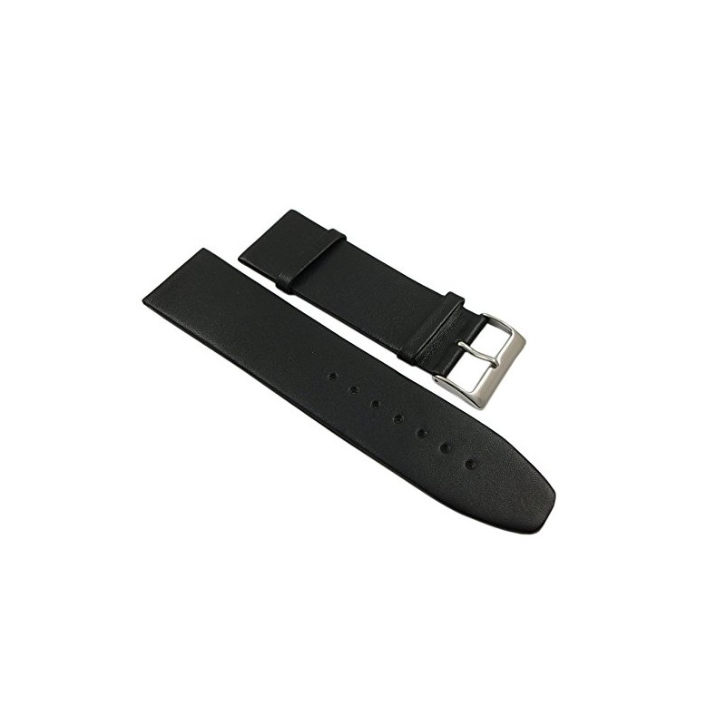 28 mm Extra Wide Calfskin Watch Strap Black Silver-Coloured Pin