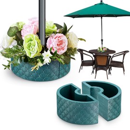 Jingmore 2 Sets 4 Pcs Umbrella Planter for Patio Table with Umbrella Hole Wrap Around Patio Umbrella Planter Resin Half Circle Umbrella Flower Pot for Garden Home Plants Outdoor(Blue)