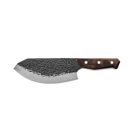 TRUE PrimalForge Butcher Knife | Chop & Mince Aromatics Herbs & Meat, Home & Professional Use, Sharp 5Cr15MoV Stainless Steel Blade, Wood Handle, Water-Resistant, Hand Forged Appearance