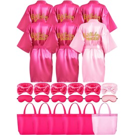 24 Pcs Kids Spa Party Supplies for Girls 6 Spa Party Robes 6 Tote Bags 6 Headbands 6 Eye Masks(Size 10,Pink Birthday)