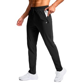 Pudolla Mens Long Joggers Tall with Zipper Pockets Tall Men Joggers Lightweight for Athletic,Workout,Running（Black 32-L