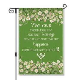 May Your Troubles Be Less and Your Blessings Be More Funny Garden Flag for Outside, Inspirational Irish Blessing Yard Banner, Green Floral Spring Welcome Farmhouse Home Holiday Outdoor Decor