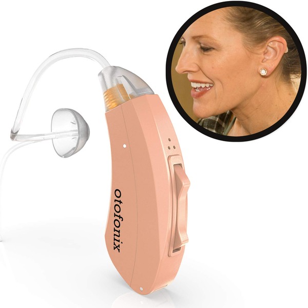 Otofonix Encore OTC Hearing Aid with Advanced Background Noise Reduction, Battery Powered, Behind-the-Ear Nearly-Invisible, for Seniors & Adults with Moderate to Severe Hearing Loss, Left Ear, Beige