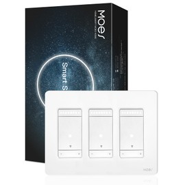 MOES 3 Way Smart Star Ring Dimmer Switch, 2.4GHz WiFi Dimmable Light Switch,Neutral Wire Required, Smart Life APP Remote Control, Works with Alexa & Google Assistant, Timer & Schedule White 3 Gang