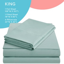 Comfort Spaces Coolmax Moisture Wicking Sheet Set Soft, Fade Resistant, All Elastic Deep Pocket Fits Up to 16" Mattress - Warm Weather Cooling Sheets for Night Sweats, King, Aqua, 4 Piece