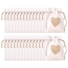 Cisixin 30PCS Drawstring Bag, Heart Burlap Bag, Reusable Hessian Bag, Mini Gift Bags for Christmas Jewelry Wedding Party DIY Craft