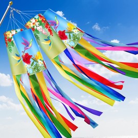 Newwiee 4 Pcs 4 Pcs Twin Hummingbird Wind Sock Outside 40 Inch Heavy Duty, Spring Wind Socks Rainbow Outdoor Windsock 4th of July Hanging Flag Decor for Wall Tree Front Patio Lawn Garden