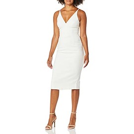 Dress the Population Women's LYLA Solid Sleeveless Fitted MIDI Sheath Dress Dress, Off White, L