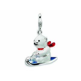 Amore LaVita Sterling Silver 3-D Enameled Polar Bear on Sled Lobster Clasp Bracelet Charm