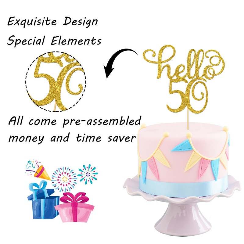 Hello 50 Cake Topper - 50th Birthday / 50th Wedding