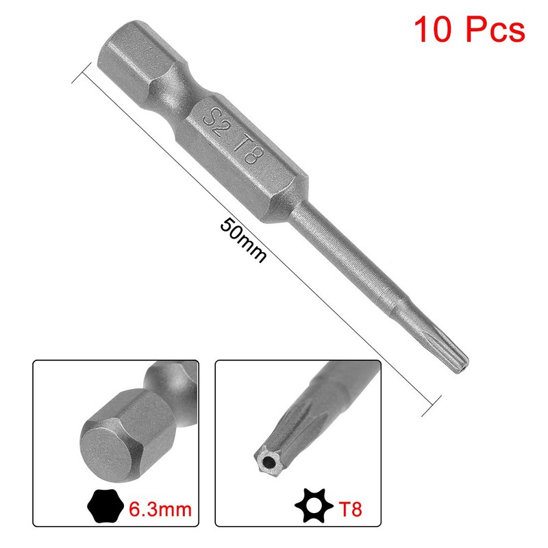 sourcing map 10 Pcs T8 Magnetic Torx Screwdriver Bits, 1/4