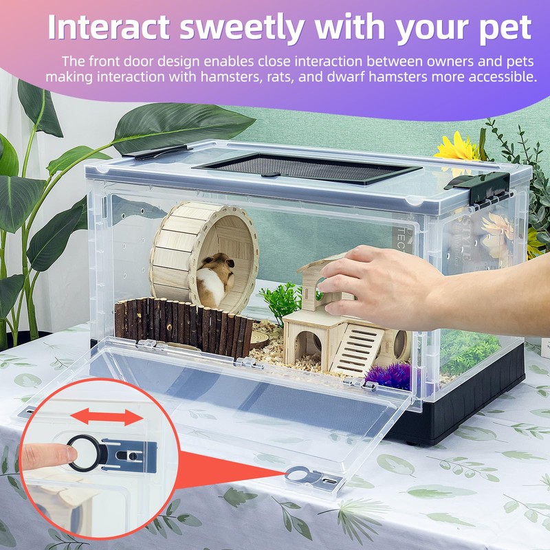 Hamsters Cage Large, Foldable Portable 360° Viewing Ventilated Cages with