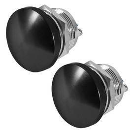 2PCS 22MM Momentary Push Button Switch Mushroom Head Push Button Waterproof 12V 24V 36 DC 110V 250V AC 5A SPST for Car SUV Truck RV Boat (22mm, Black)