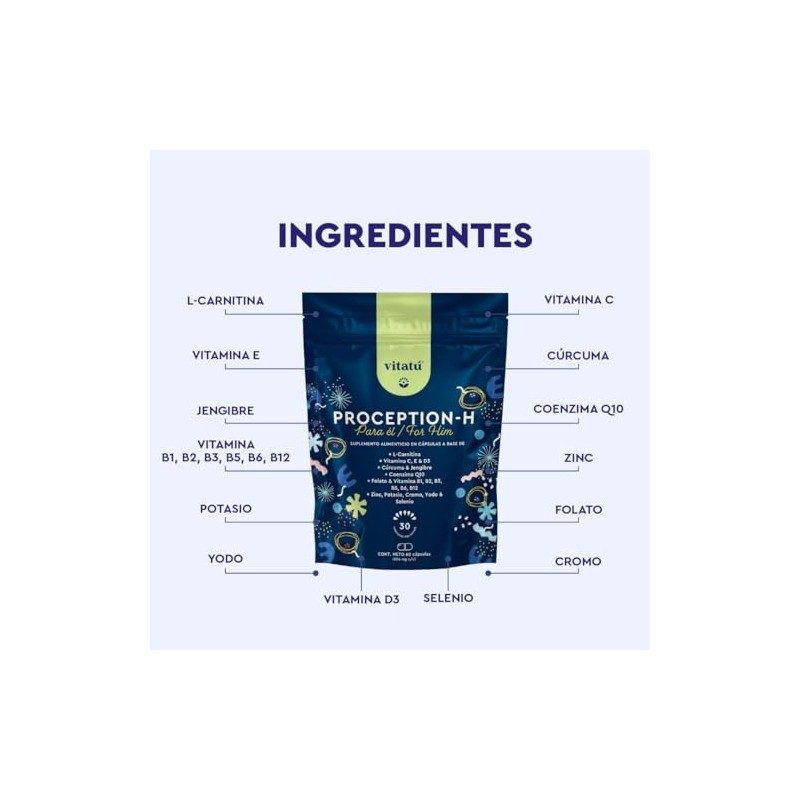 Vitatú Proception Suplemento Hombre Zinc Folato Carnitina Vitamina Q10 Cúrcuma