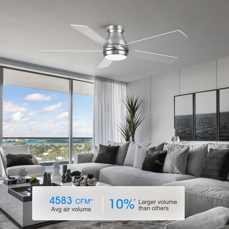 POCHFAN 52 Inch Brushed Nickel Ceiling Fans with Lights and