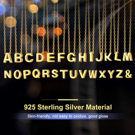 Silvora S925 Silver Letter Pendant, Name Initial Necklace, A-Z for Silver Name Necklace, Women, Children & Men, 46 cm + 5 cm Extension Chains, Gold