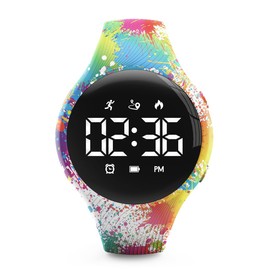 Digital Waterproof Pedometer Watch, Fitness Tracker, Step Counter, Distance, Vibrating alarm clock, Stopwatch, Great Gift for for Kids Childrens Teen Girls Boys Women (Colorful White)