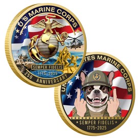 USMC 250th Anniversary Challenge Coin – Double-Sided Marine Corps 1775-2025 Commemorative Coin with Bulldog, Eagle, Globe, Anchor – Military Collectible Gift for Veterans (1PCS)