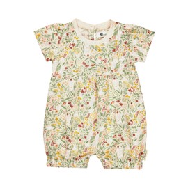 Sterntaler Playsuit Flowers - Baby Player Made of Cotton in Linen Look - Short Sleeve Jumpsuit - Girls Romper in Crotch to Button - Comfortable Summer Clothing from Birth, Pale Pink, 80