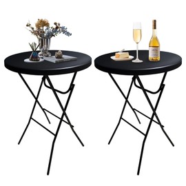 GUAGUA 32" Round Plastic Folding High Top Cocktail Table Portable Folding Bar Table (Black Set)