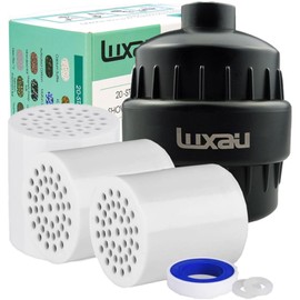 20 Stage Shower Filter w/ 3 Cartridge, Shower Head Filter, Reduce Well Hard Water Chlorine Heavy Metal & Impurity, Improve Skin Hair, Fit Most Handheld Showerhead Fixed Rainfall, (Black)