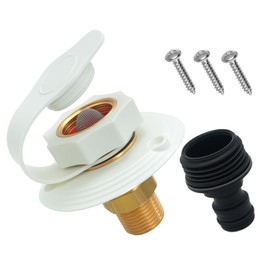 NexSync RV City Water Inlet Flange with Check Valve, 3/4" Garden Hose (Female) Inlet to 1/2" NPT (Male) Outlet, Brass Construction for Fresh Water Hookup, Easy Install for Camper Trailer Motorhome