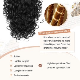 Flufymooz 100％ Pure Protein Ponytail Extension, 18 Inch Curly Claw Clip Ponytail Hair Extensions Natural Soft pony tail hairpiece for women-Natural Black